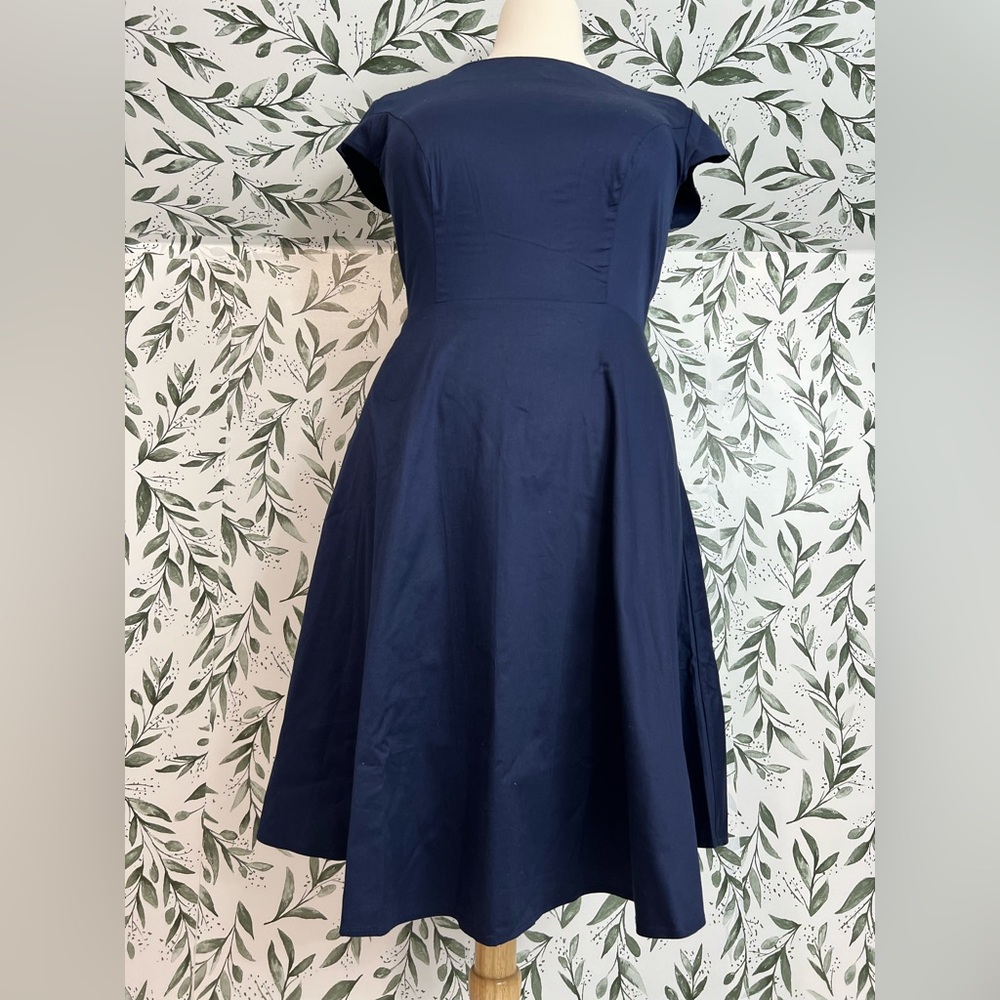 Fashion Retro‎ Vintage Style Cotton Dress Size XL Navy Blue New Elegant Chic